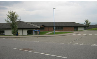 the entrance to the car park at Rowan, New Craigs Hospital